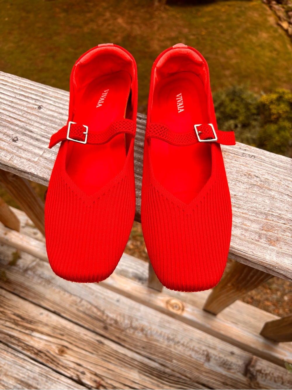 Vivaia Red Knit Mary Jane Flats - Lightweight Women's Shoes